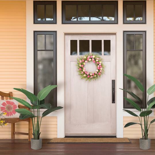 30'' Green and Pink Tulip Floral Spring Wreath